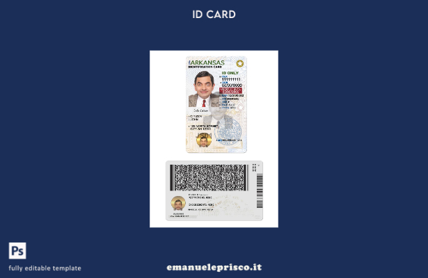 Carta d'identità USA Arkansas stile verificato sotto il modello